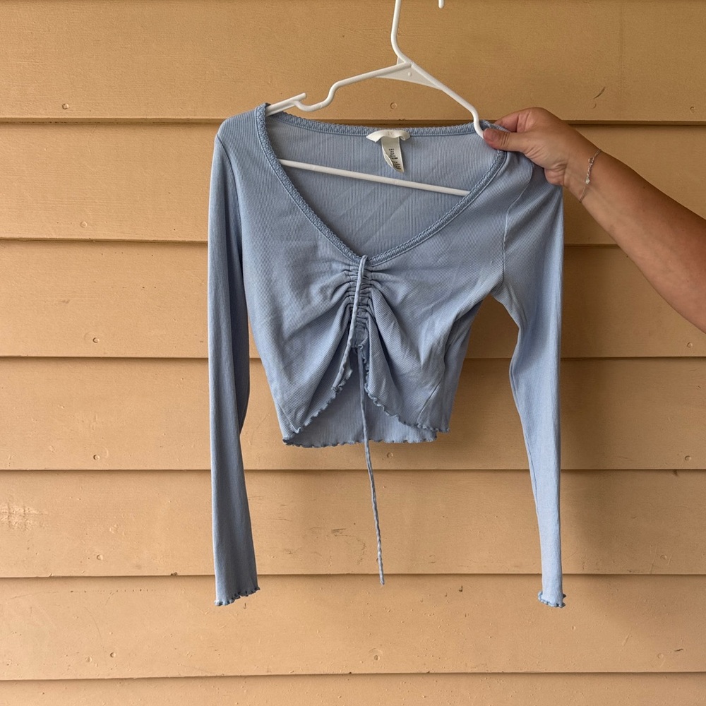 Light Blue Ruched Long Sleeve Top
